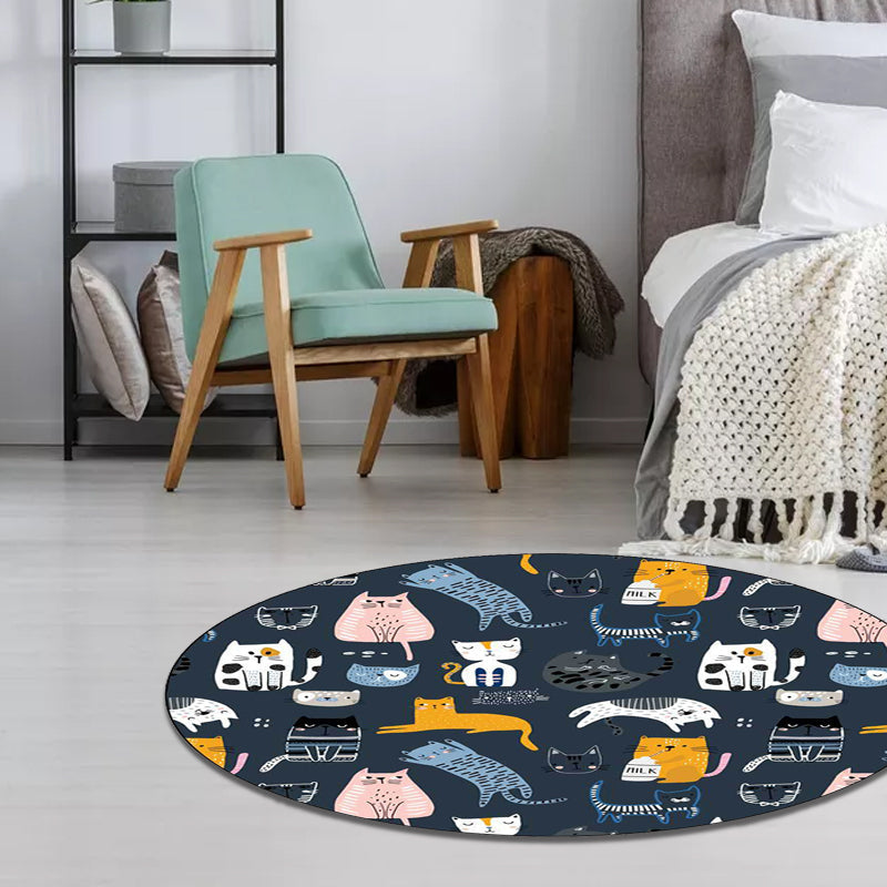 Stornfield | White and Blue Polyester Kids Simple Rug with Giraffe Penguin Rabbit Animal Pattern, Washable Rug for Nursery