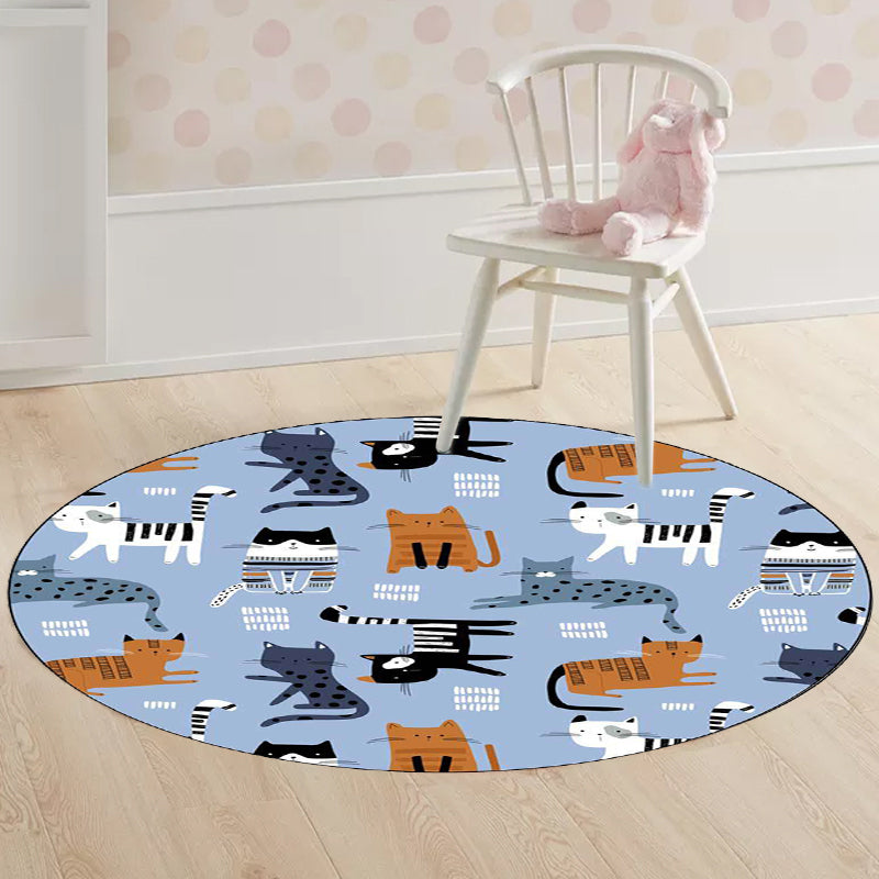 Stornfield | White and Blue Polyester Kids Simple Rug with Giraffe Penguin Rabbit Animal Pattern, Washable Rug for Nursery