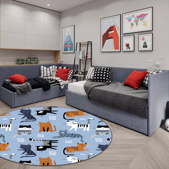 Stornfield | White and Blue Polyester Kids Simple Rug with Giraffe Penguin Rabbit Animal Pattern, Washable Rug for Nursery