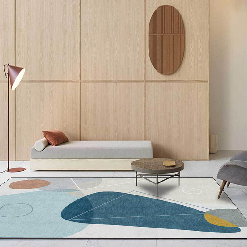 Stornfield | Ivory Bedroom Rug Polyester Color Block Triangle Pattern Area Rug with Non-Slip Backing