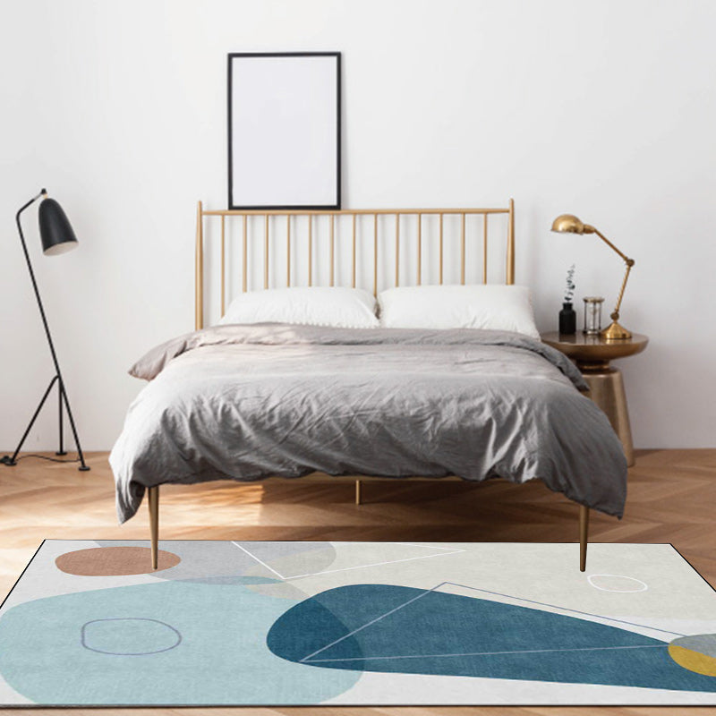 Stornfield | Ivory Bedroom Rug Polyester Color Block Triangle Pattern Area Rug with Non-Slip Backing