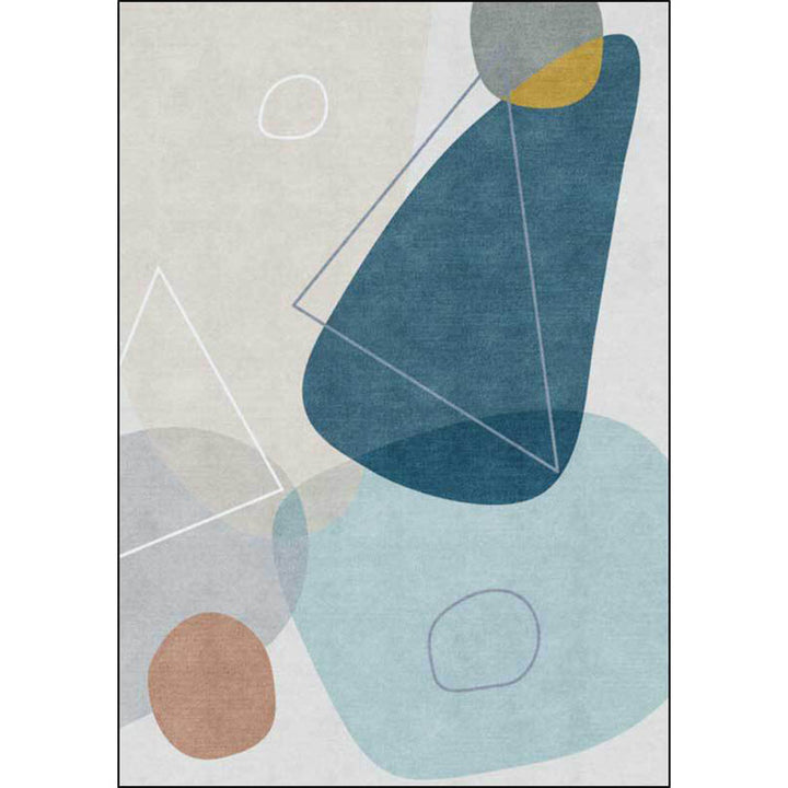 Stornfield | Ivory Bedroom Rug Polyester Color Block Triangle Pattern Area Rug with Non-Slip Backing