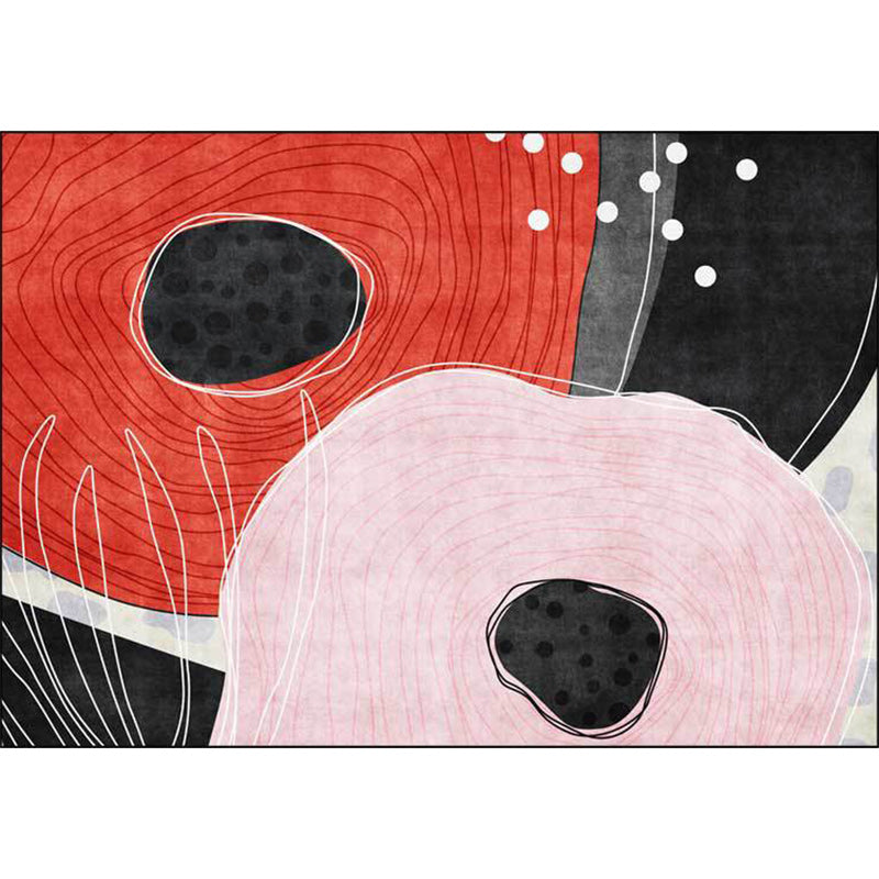 Stornfield | Original living room rug in red and black with color block polka dot pattern Washable and stain-resistant polyester rug Area rug