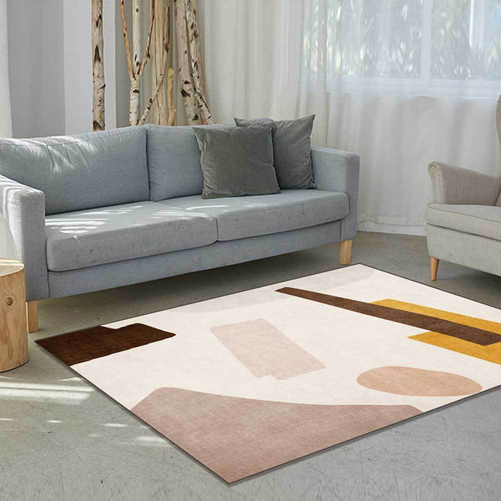 Stornfield | Beige and Brown Contemporary Polyester Rug Machine Washable Abstract Carpet Non-Slip Rug for Living Room