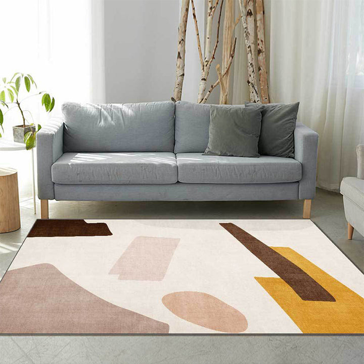 Stornfield | Beige and Brown Contemporary Polyester Rug Machine Washable Abstract Carpet Non-Slip Rug for Living Room