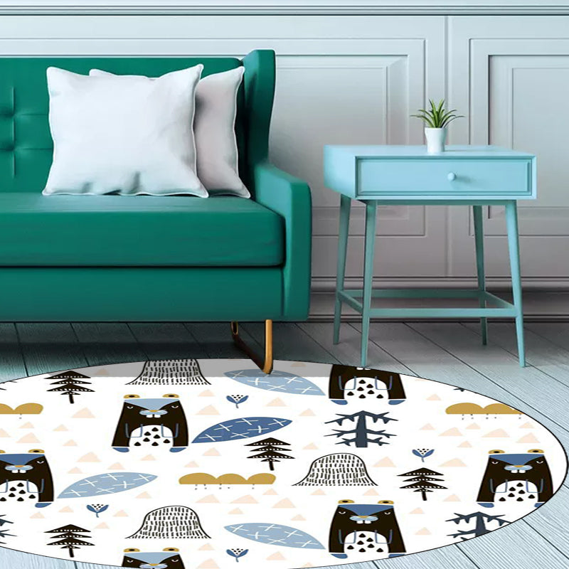 Stornfield | White Children's Bedroom Rug Animal Rug for Kids Squirrel Tree Triangle Pattern Polyester Washable Non-Slip Rug