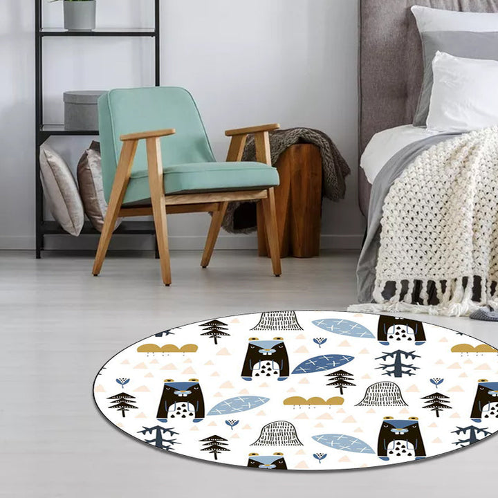 Stornfield | White Children's Bedroom Rug Animal Rug for Kids Squirrel Tree Triangle Pattern Polyester Washable Non-Slip Rug