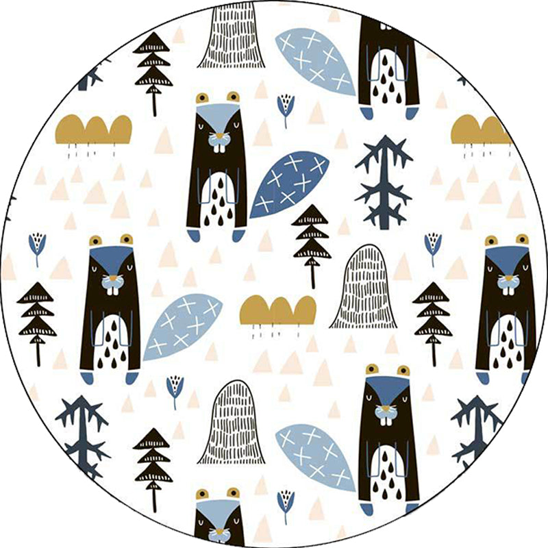 Stornfield | White Children's Bedroom Rug Animal Rug for Kids Squirrel Tree Triangle Pattern Polyester Washable Non-Slip Rug