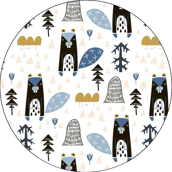 Stornfield | White Children's Bedroom Rug Animal Rug for Kids Squirrel Tree Triangle Pattern Polyester Washable Non-Slip Rug