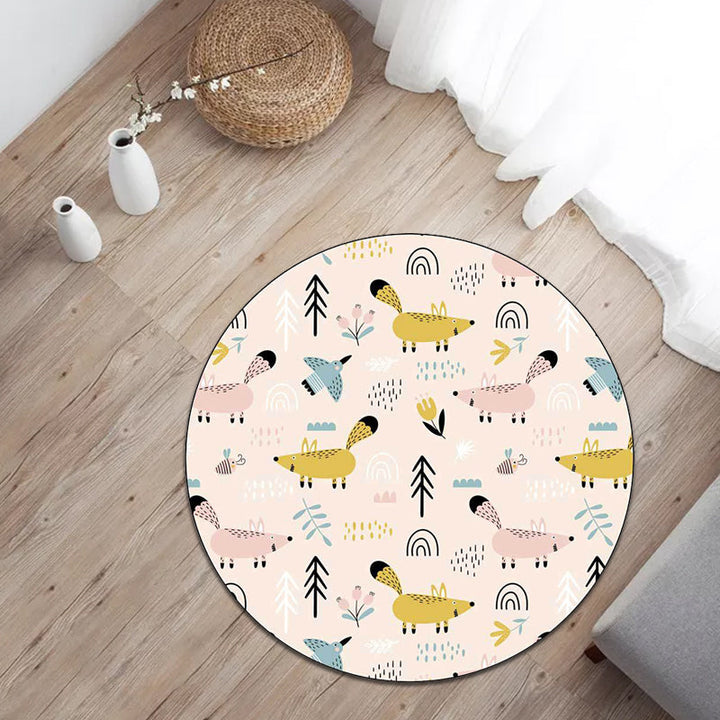 Stornfield | Kids Bedroom Rug White Animal Print Mouse Bird Tree Washable Stain Resistant Polyester Area Rug