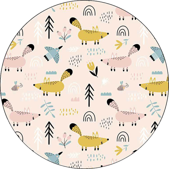 Stornfield | Kids Bedroom Rug White Animal Print Mouse Bird Tree Washable Stain Resistant Polyester Area Rug