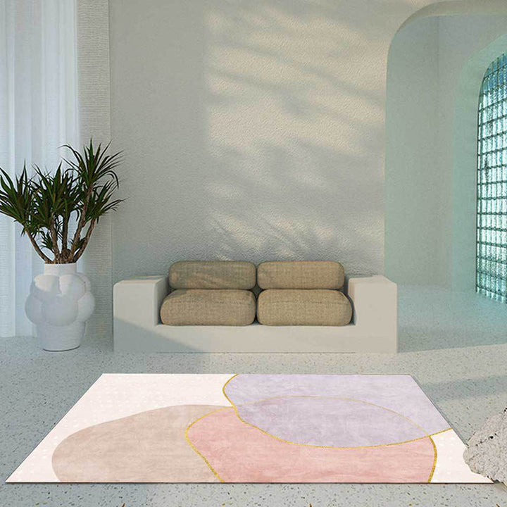 Stornfield | Original pink colorblock print living room rug Non-slip polyester rug Washable surface rug