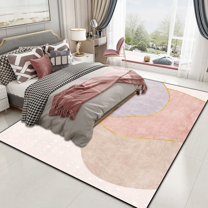 Stornfield | Original pink colorblock print living room rug Non-slip polyester rug Washable surface rug