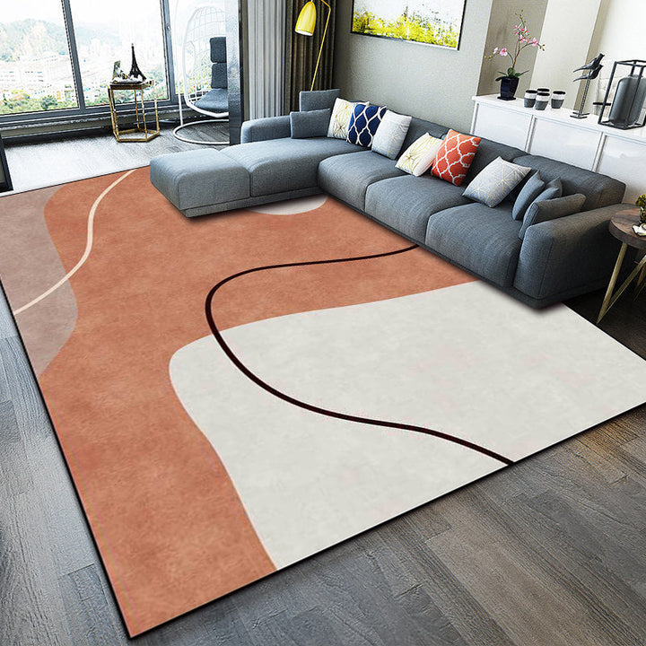Stornfield | Orange Bedroom Rug Innovative Color Blocked Rug Irregular Shaped Rug Line Pattern Stain Resistant Polyester Rug