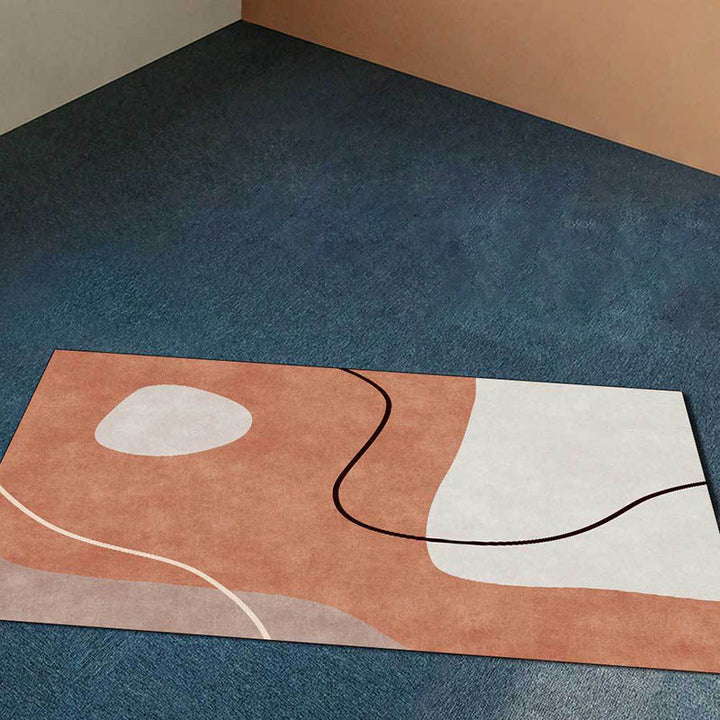 Stornfield | Orange Bedroom Rug Innovative Color Blocked Rug Irregular Shaped Rug Line Pattern Stain Resistant Polyester Rug