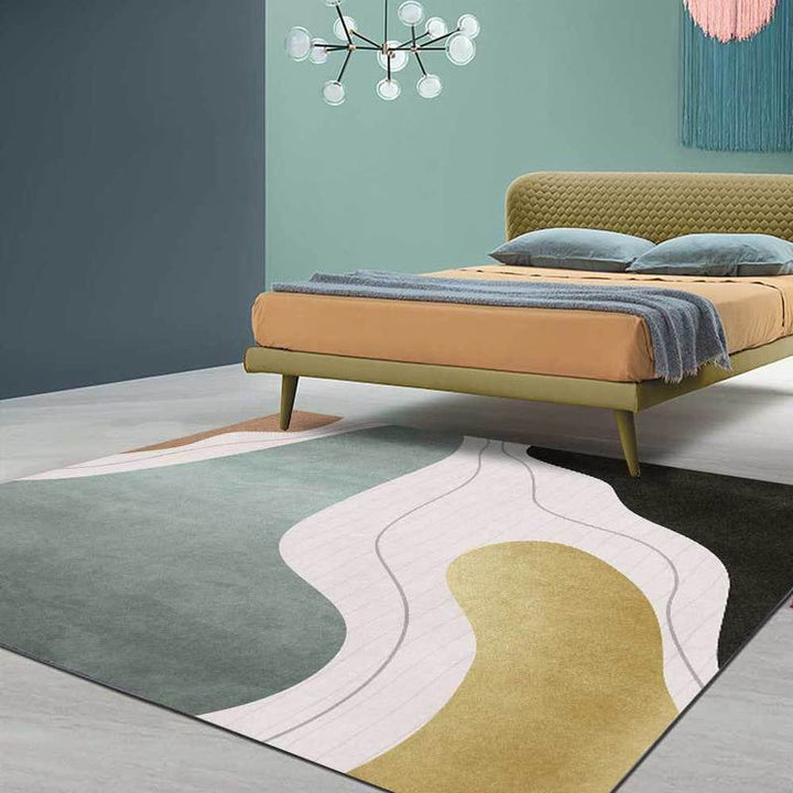 Stornfield | Colorful Bedroom Rug Stain Resistant Polyester Color Block Pattern Area Rug