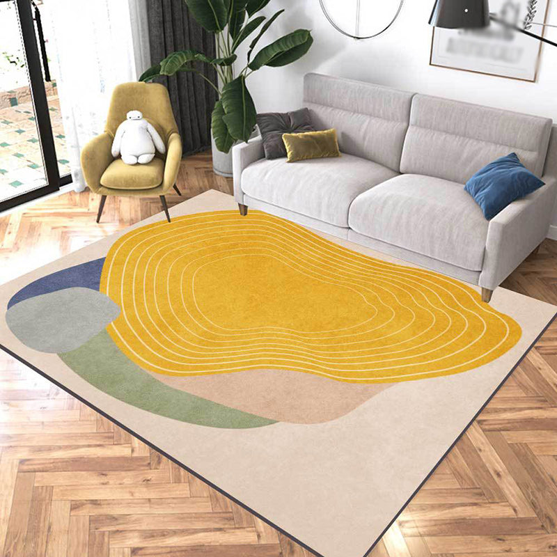 Stornfield | Novelty Living Room Rug Striped Colour Block Ivory and Yellow Non-Slip Polyester Rug