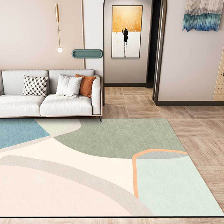 Stornfield | Novelty Round Colourful Block Pattern Bedroom Rug Washable Non-Slip Polyester Rug