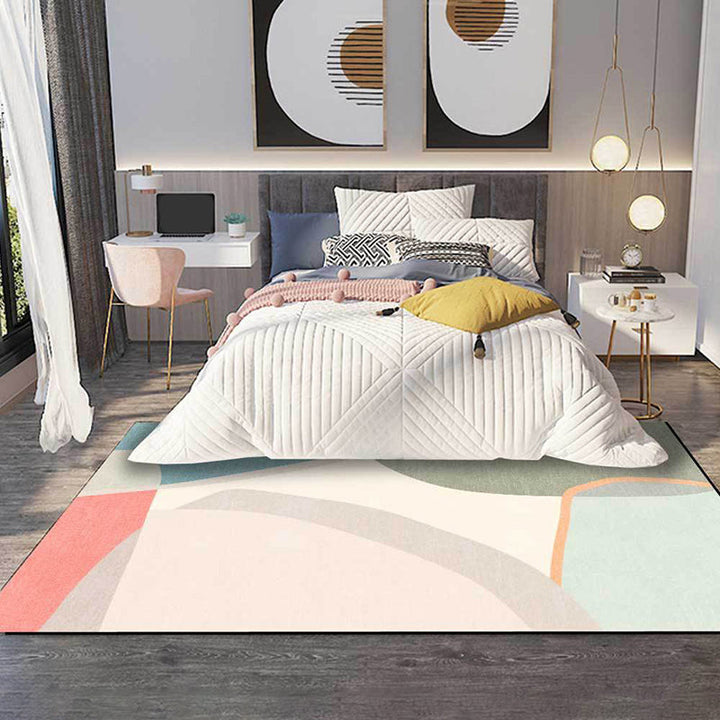 Stornfield | Novelty Round Colourful Block Pattern Bedroom Rug Washable Non-Slip Polyester Rug
