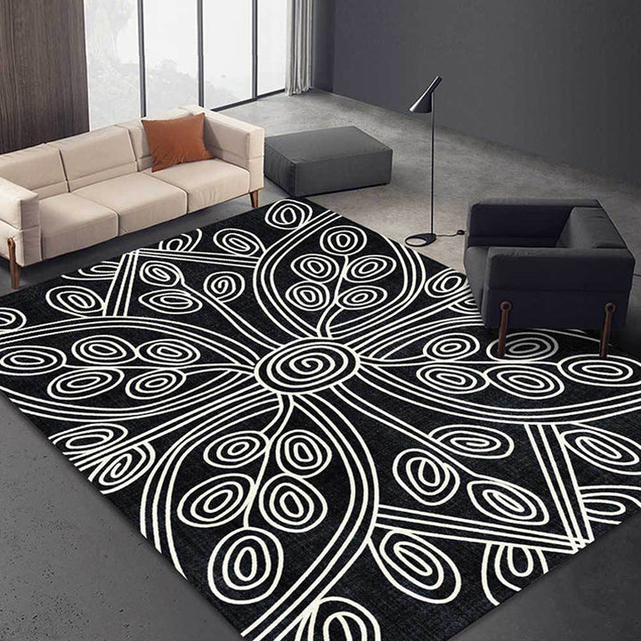 Stornfield | Innovative Living Room Rug with Black Geometric Pattern Washable Polyester Non-Slip Rug