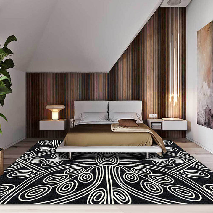 Stornfield | Innovative Living Room Rug with Black Geometric Pattern Washable Polyester Non-Slip Rug