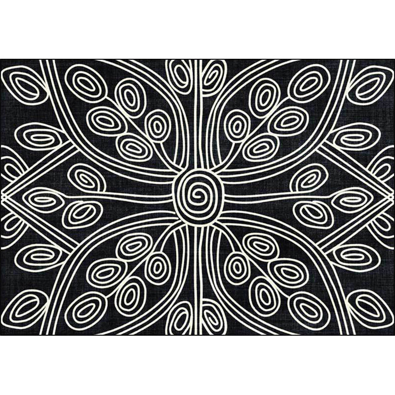 Stornfield | Innovative Living Room Rug with Black Geometric Pattern Washable Polyester Non-Slip Rug