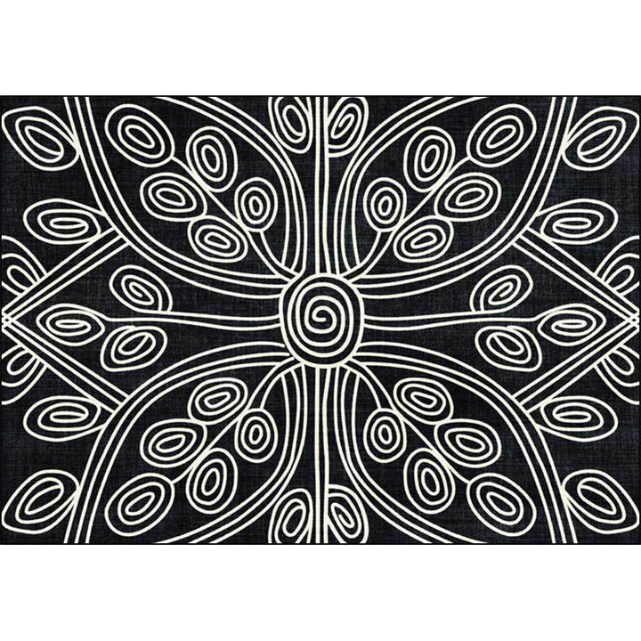 Stornfield | Innovative Living Room Rug with Black Geometric Pattern Washable Polyester Non-Slip Rug