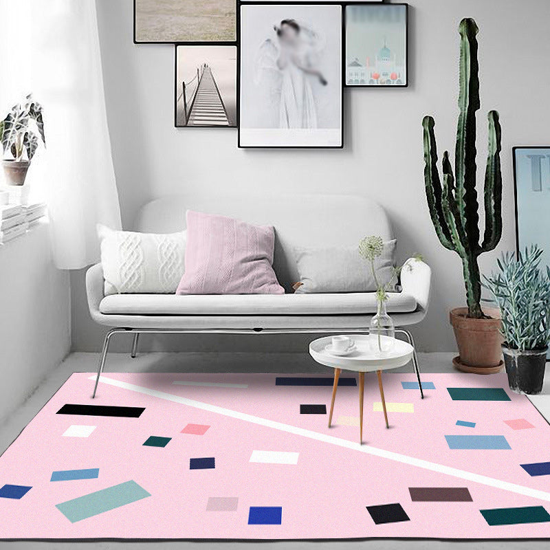 Stornfield | Nordic Novelty Rug in Pink Geometric Pattern Rectangular Non-Slip Polyester Rug for Home Decor
