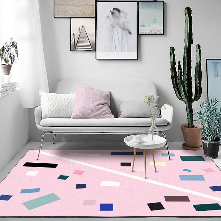 Stornfield | Nordic Novelty Rug in Pink Geometric Pattern Rectangular Non-Slip Polyester Rug for Home Decor