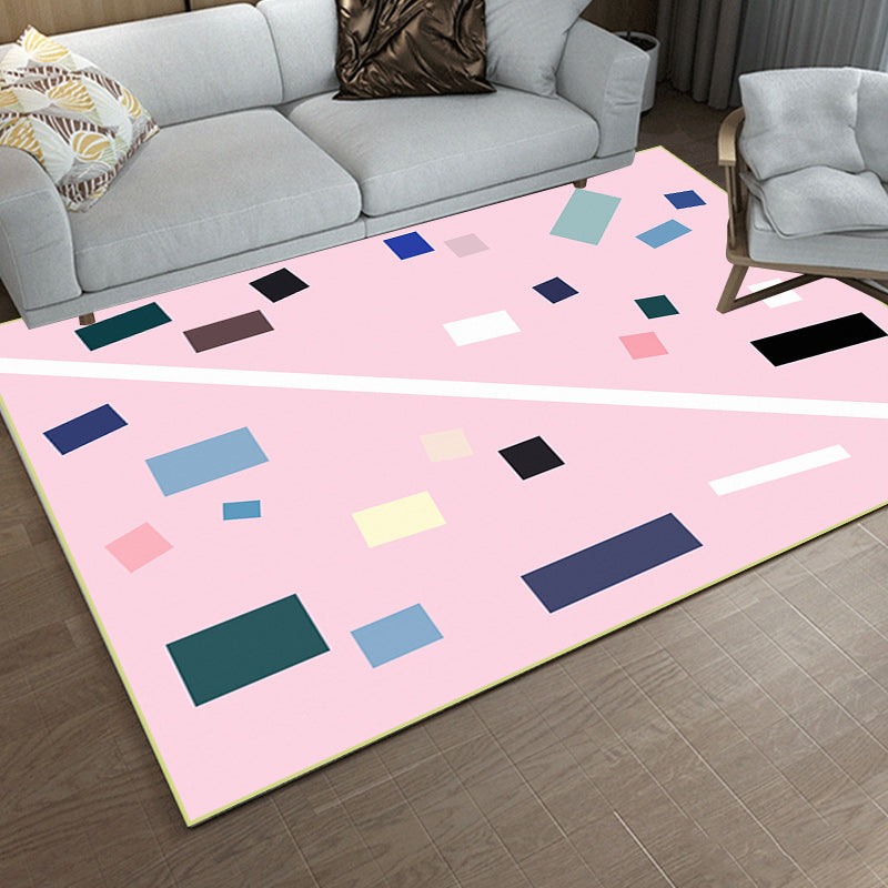Stornfield | Nordic Novelty Rug in Pink Geometric Pattern Rectangular Non-Slip Polyester Rug for Home Decor