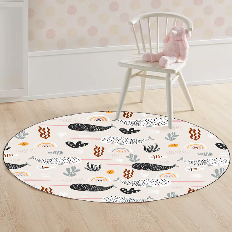 Stornfield | Beautiful Ivory Animal Leaf Pattern Children's Rug Washable Non-Slip Polyester Mat for Kids' Room