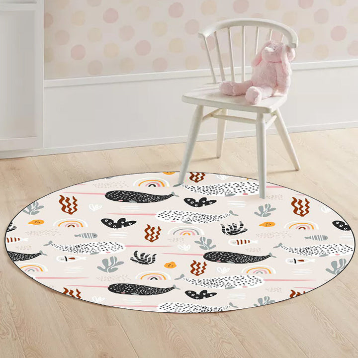 Stornfield | Beautiful Ivory Animal Leaf Pattern Children's Rug Washable Non-Slip Polyester Mat for Kids' Room