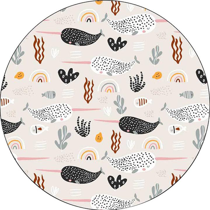 Stornfield | Beautiful Ivory Animal Leaf Pattern Children's Rug Washable Non-Slip Polyester Mat for Kids' Room