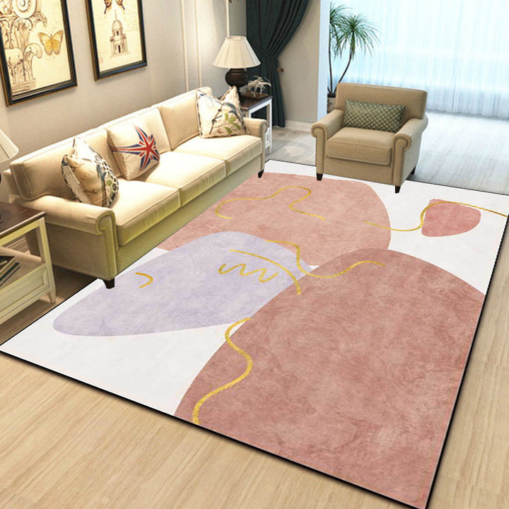 Stornfield | Scandinavian Novelty Rug in White and Pink Irregular Shape Pattern Polyester Rug Non-Slip Area Rug for Home Decoration