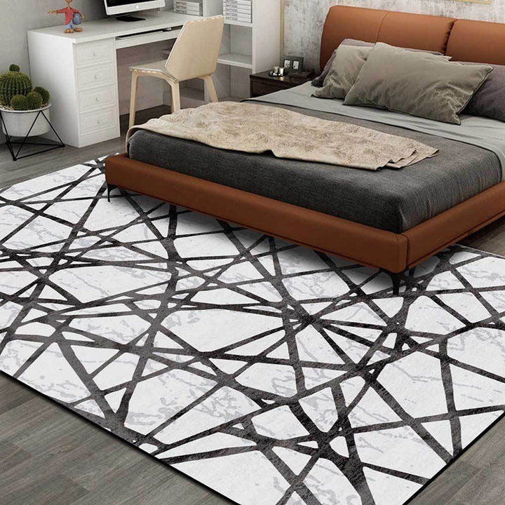 Stornfield | Grey Bedroom Rug New Geometric Pattern Washable Non-Slip Polyester Area Rug