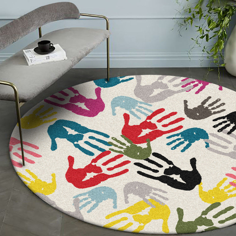 Stornfield | Modern new polyester rug with ivory hand pattern, washable rug for home decoration