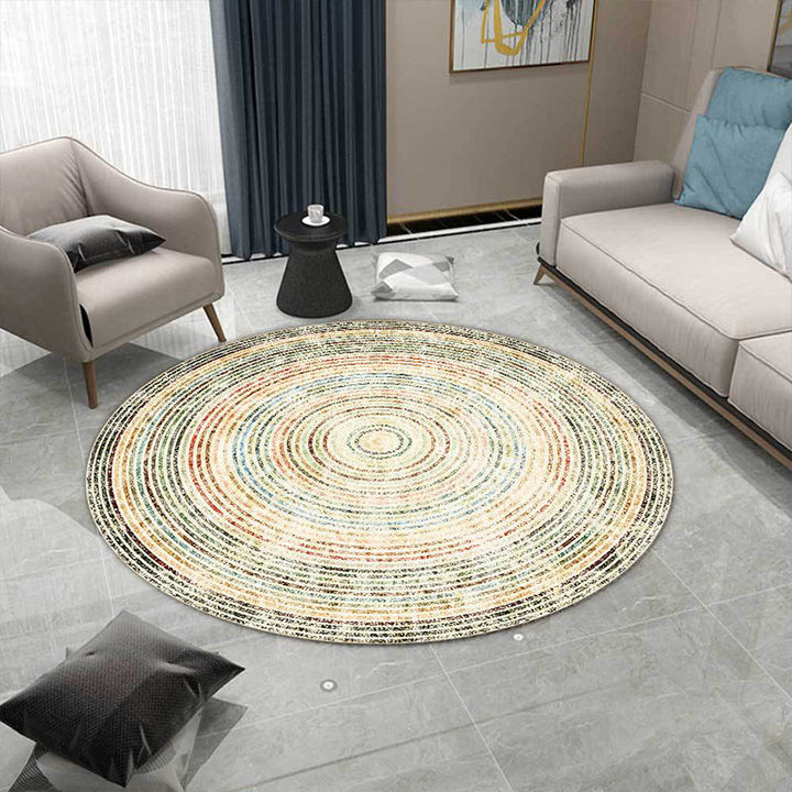 Stornfield | Rustic Yellow Polyester Rug with Concentric Circles Pattern Washable Non-Slip Area Rug for Living Room