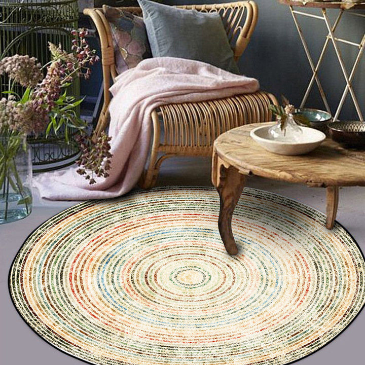 Stornfield | Rustic Yellow Polyester Rug with Concentric Circles Pattern Washable Non-Slip Area Rug for Living Room