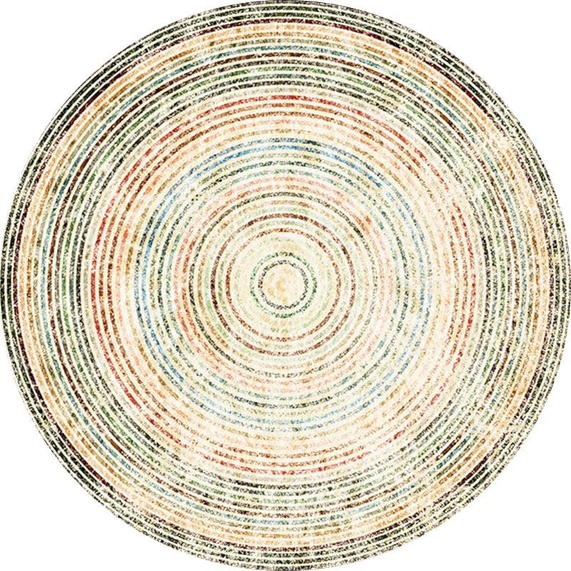 Stornfield | Rustic Yellow Polyester Rug with Concentric Circles Pattern Washable Non-Slip Area Rug for Living Room