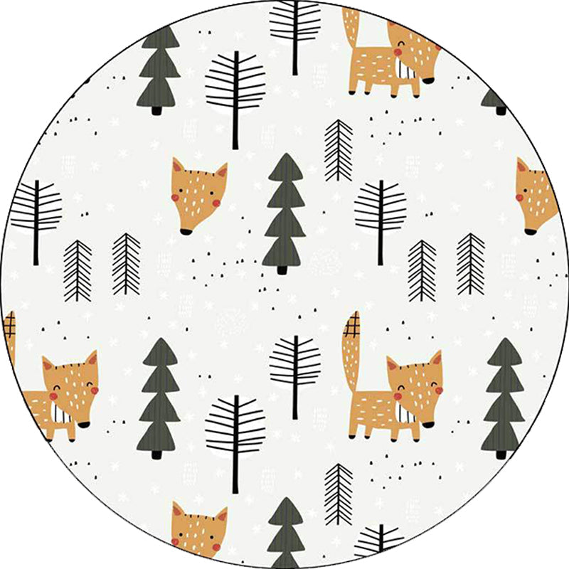 Stornfield | White Kids Room Rug Polyester Area Rug with Fox Tree Animal Pattern Stain Resistant