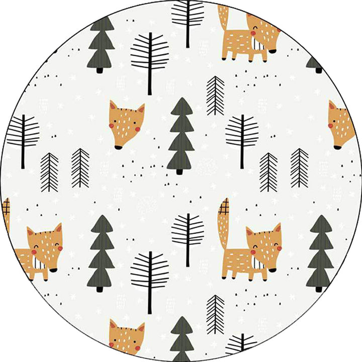 Stornfield | White Kids Room Rug Polyester Area Rug with Fox Tree Animal Pattern Stain Resistant