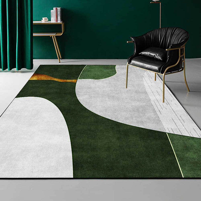Stornfield | Green and Gray Bedroom Rug Stain-Resistant Color Block Striped Polyester Rug