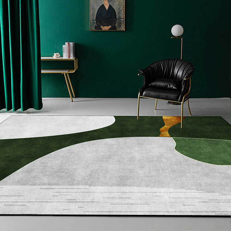 Stornfield | Green and Gray Bedroom Rug Stain-Resistant Color Block Striped Polyester Rug