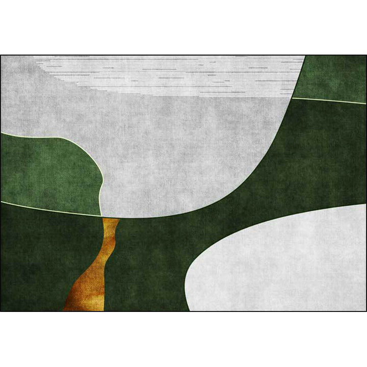 Stornfield | Green and Gray Bedroom Rug Stain-Resistant Color Block Striped Polyester Rug