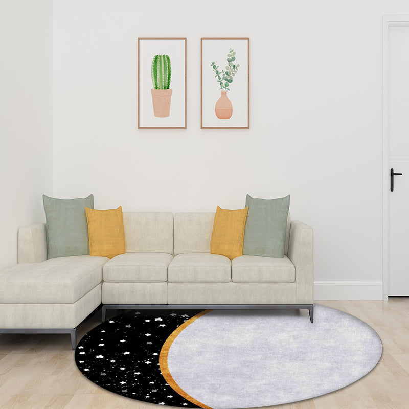 Stornfield | Black and White Nordic Polyester Star Pattern Colorblock Rug Machine Washable Non-Slip Living Room Rug