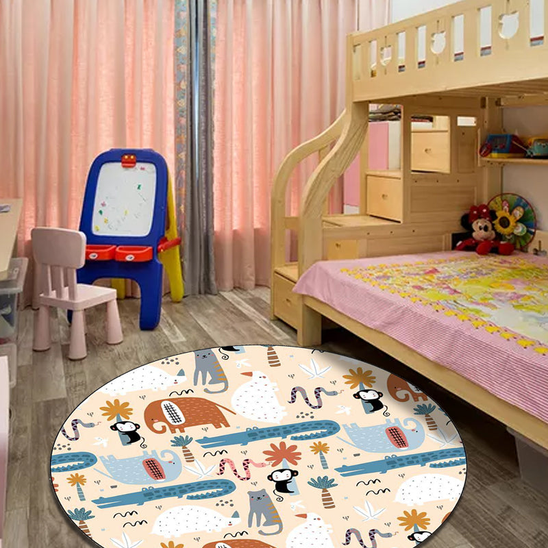 Stornfield | Ivory Children's Bedroom Rug Elephant Monkey Crocodile Animal Rug in Polyester Ideal Rug for Animals