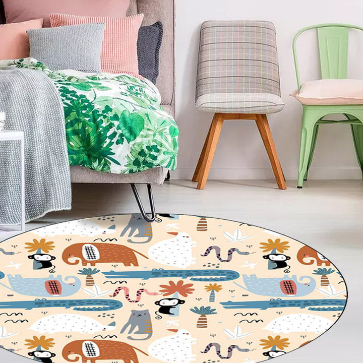 Stornfield | Ivory Children's Bedroom Rug Elephant Monkey Crocodile Animal Rug in Polyester Ideal Rug for Animals