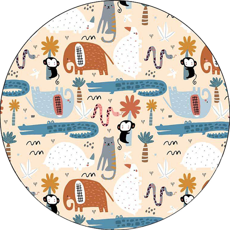 Stornfield | Ivory Children's Bedroom Rug Elephant Monkey Crocodile Animal Rug in Polyester Ideal Rug for Animals