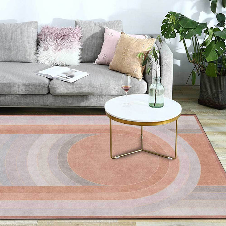 Stornfield | Pink Bedroom Rug Innovative Color Block Pattern Rug, Arc Circle Polyester Rug with Non-Slip Backing, Stain Resistant