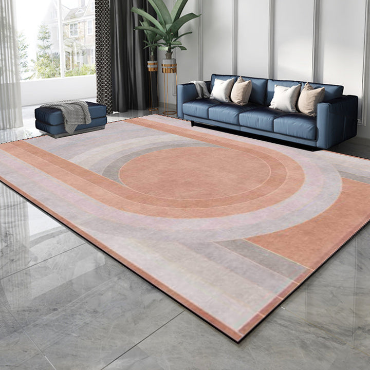 Stornfield | Pink Bedroom Rug Innovative Color Block Pattern Rug, Arc Circle Polyester Rug with Non-Slip Backing, Stain Resistant